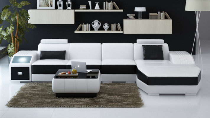 Leren bank met USB, hoekbank hoek bankstel modern design bankstel L6003C.