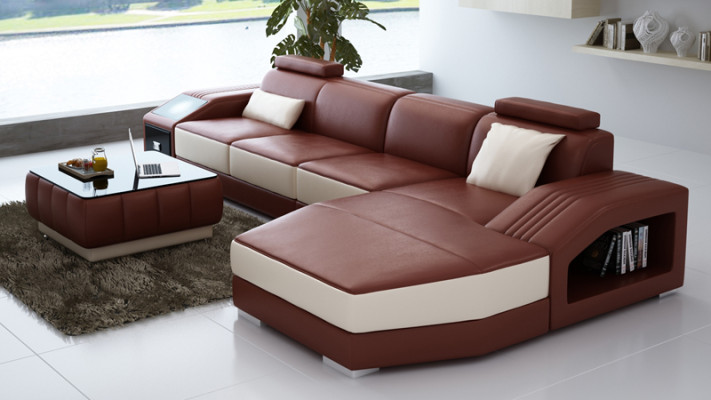 Leren bank met USB, hoekbank hoek bankstel modern design bankstel L6003C.