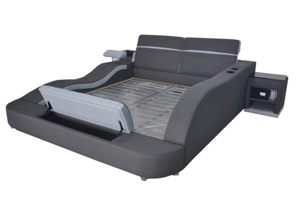 Dubbel luxe leren bed + USB gestoffeerde bedden moderne hotel multifunctioneel