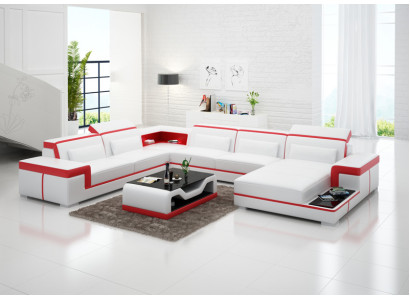 Lederen bank Bank Woonlandschap Hoekbank Hoekstel Design Modern Bankstel G8020 Nieuw