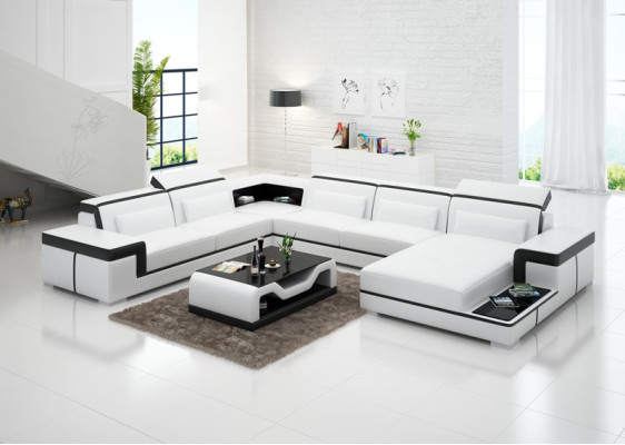 Lederen bank Bank Woonlandschap Hoekbank Hoekstel Design Modern Bankstel G8020 Nieuw