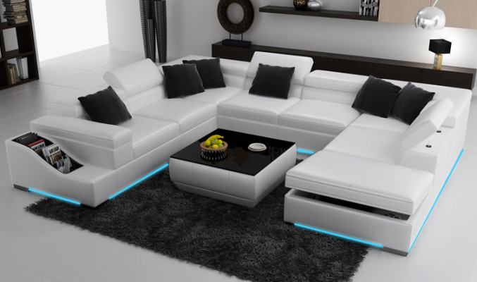 Ledersofa Bank Bank Woonlandschap Hoekbank Hoekstel Ontwerp Modern U K5006