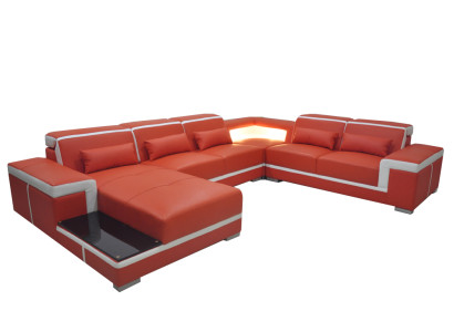 Comfortabele XXL leren bank met innovatieve ergonomie en LED-verlichting.