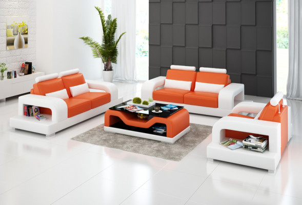 Leren bank bankstel woonlandschap 3+2+1 zits + USB set ontwerp modern sofa