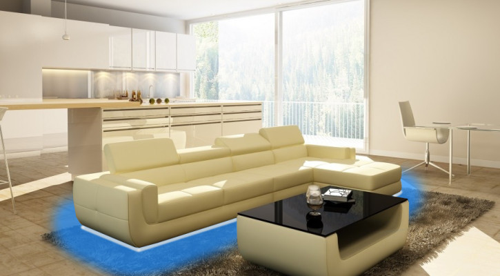 Moderne hoekbank met USB-bekleding van leer ontwerp bankstel woonlandschap Tettau.