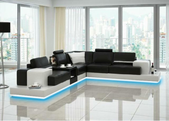 Leren hoekbank met USB Design zitkussen set voor woonkamer 2725C.