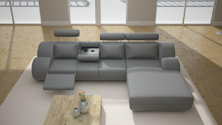 Ontwerper set woonlandschap hoekbank bank USB-bekleding leren bankstellen grijze sofa's.