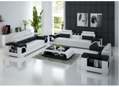 Leren bank bankstel woonlandschap 3+2+1-zits set design Modern bankstel met USB