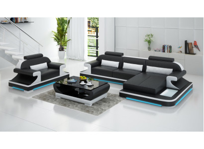 Ledersofa Bank Woonlandschap Hoekbank + Fauteuil Nieuwe set Designbank G8021E