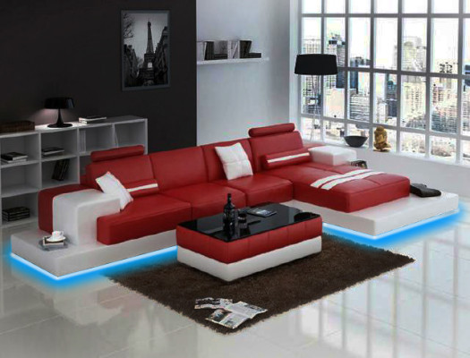 Leren hoekbank met USB, design zitsuite, woongebied 2725B  Leerhoekbank met USB, design zithoek, woongebied 2725B