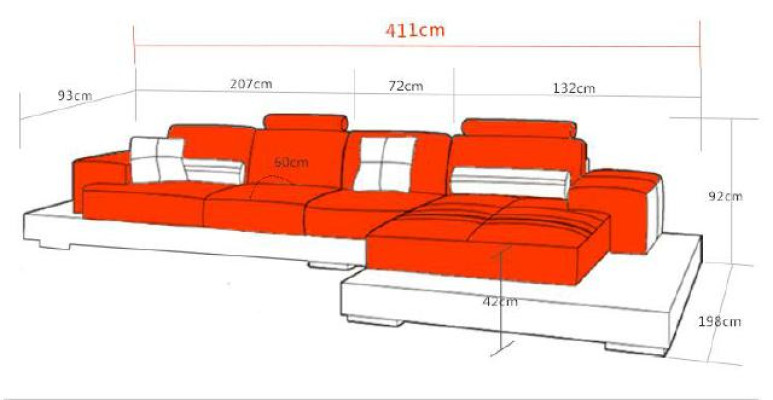 Leren hoekbank met USB, design zitsuite, woongebied 2725B  Leerhoekbank met USB, design zithoek, woongebied 2725B