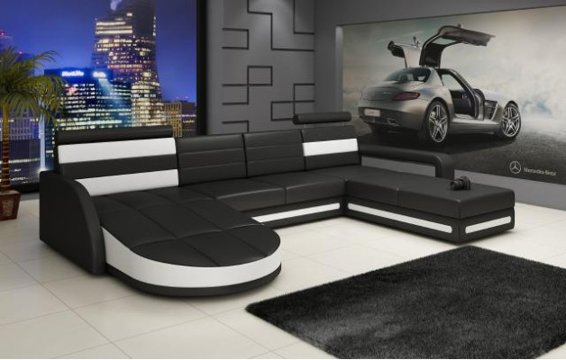 WOONLANDSCHAP SOFA SET ONTWERP HOEKBANK Bruin-Beige LEDEREN BANKSTEL XXL HOEKBANK