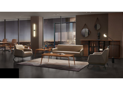 Stel Leren Bankstel Woonlandschap 3-Zits Set Modern Ontwerp
