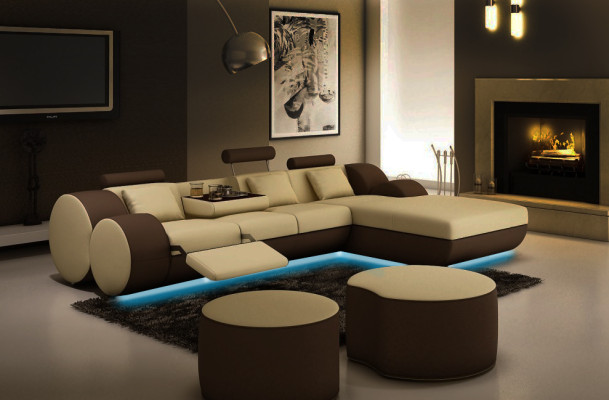 Op maat gemaakte LEDEREN BANKSTEL HOEKSOFA LEER HOEKSOFA WOONLANDSCHAP USB