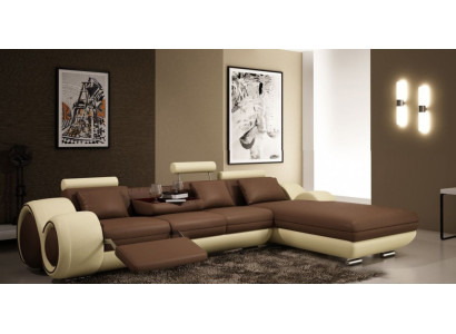 Gepatenteerd ontwerp hoekbank met USB, leer bekleden hoek BERLIJN woonlandschap