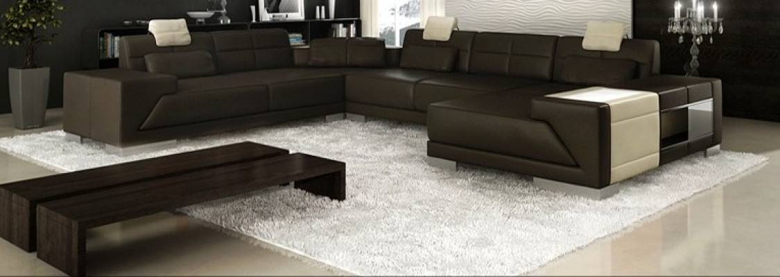 Leren bank met USB bank bekleding hoek woonlandschap hoekbank design leer nieuw LED