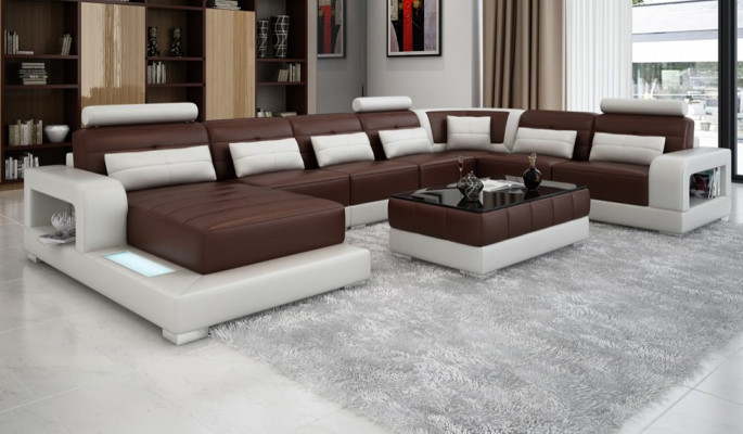 XXL Groot woonlandschap bankstel met USB bekleding lederen bankstel set banken licht.  XXL Groot woonlandschap bankstel met USB-bekleding, leren bankstel set banken licht.