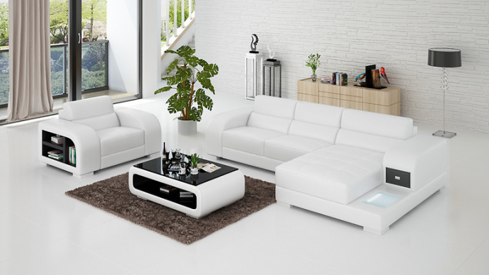 Leren bankstel met USB bank woonlandschap hoekbank + fauteuil set design bank nieuw