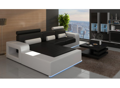 LEDER HOEKBANKSTEL met USB, LEDEREN BANK OP MAAT SOFA GARNITUUR HOEKSOFA