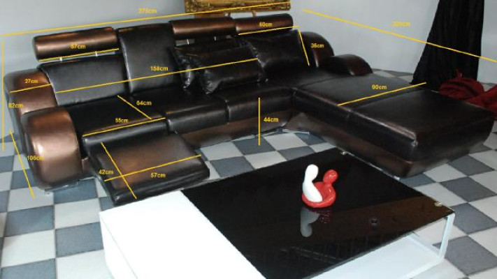 Elegante Designer hoekbank Berlin II leren bank +USB, bank op maat.