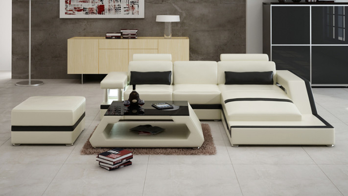 Leren bank met USB woongebied hoekbank hoek garnituur ontwerp Modern Sofa L6002E.