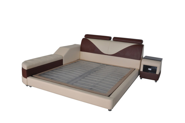 Luxe lederen designbedden met USB-modern verlicht huwelijksbed ontwerper