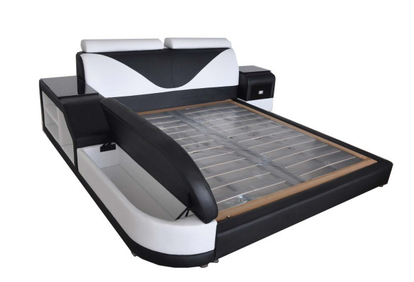 Luxe lederen designbedden met USB-modern verlicht huwelijksbed ontwerper