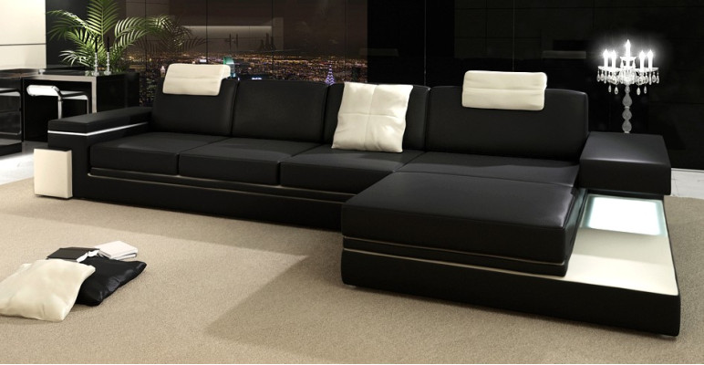 Leren bank met USB woonlandschap XXL hoekbank Bigsofa design bank designersbank