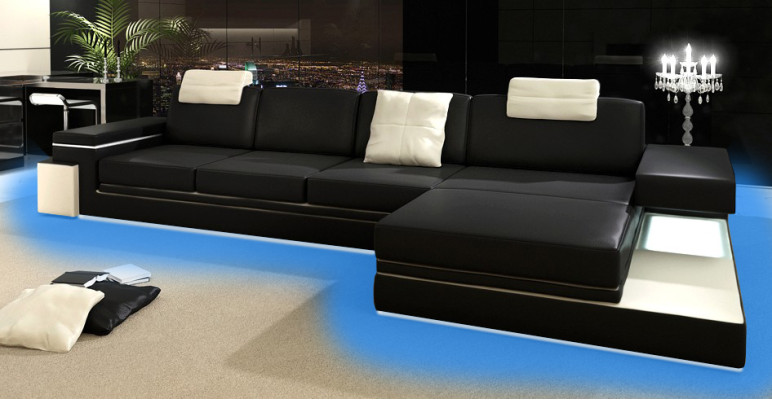 Leren bank met USB woonlandschap XXL hoekbank Bigsofa design bank designersbank