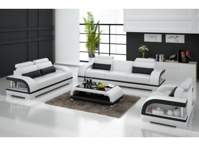 Designer Bankstel Leren bankstel Set 3+2+1 met USB-set Bank Bank Nieuw Wit