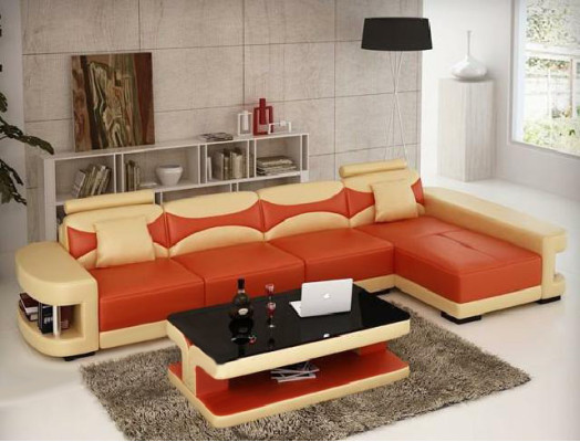 Hoekbank Hoekbank met USB-bekleding van lederen woonlandschap Chaiselounge Wies.