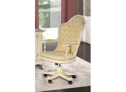 Bureau stoel hout directiestoel Chesterfield Italiaanse meubels wit draaibaar wit nieuw.