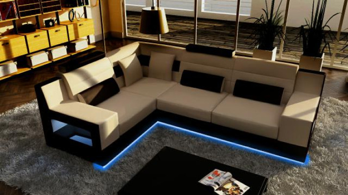 Woonlandschap bank + USB, gestoffeerde hoekbank hoekbank set textiel stof lederen banken