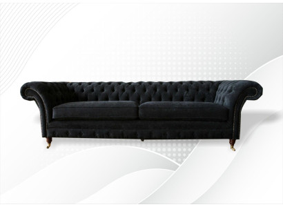Grote bank 4-zits bank Chesterfield bekleding lederen textiel zwart