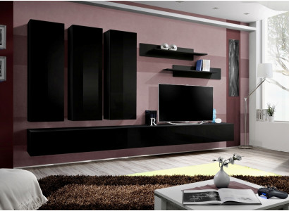 Compleet set 7-delig Zwart woonwand wandkast houten meubels luxe meubels nieuw