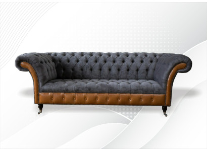 Chesterfield Bank Bank Bekleding 3 Zits Grijs Textiel Stof Grijze Banken