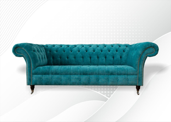 Chesterfield bank gestoffeerde bankstellen Klassieke textiel Turquoise 3-zits.