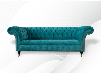 Chesterfield bank gestoffeerde bankstellen Klassieke textiel Turquoise 3-zits.