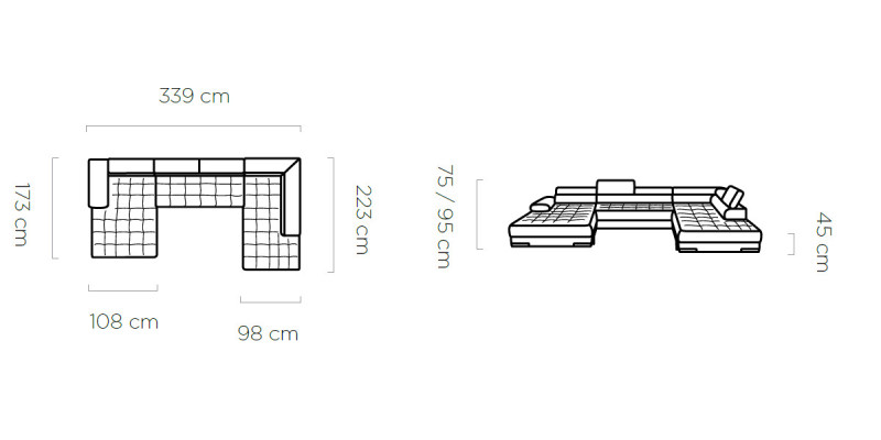 Woonlandschap hoekbank stof U-vorm slaapfunctie bankstel design stofbekleding hoek.