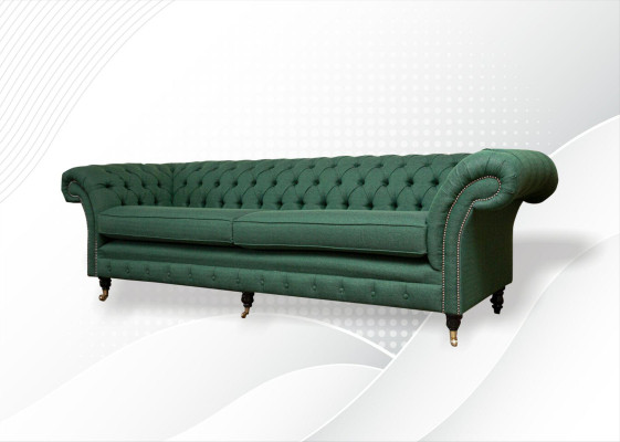 Chesterfield 4-zitter Donkergroene Woonkamer Designbank Grote Stoffen Bank