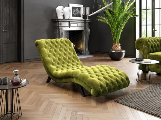 Loungesofa Chesterfield Bank Bank Ligstoel Hout Metaal Chaise Longue Ligbed