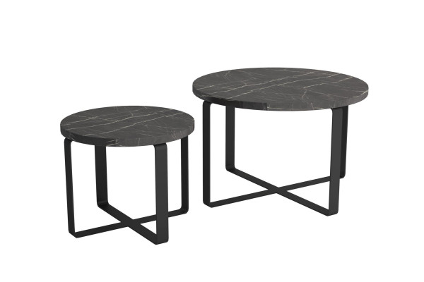 2x Koffietafeltjes Roestvrij Staal Zwart Rond Meubilair Modern Ontwerp Set