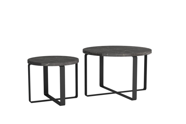 2x Koffietafeltjes Roestvrij Staal Zwart Rond Meubilair Modern Ontwerp Set