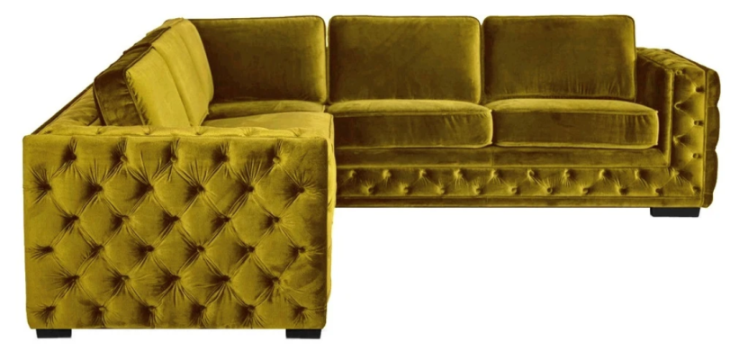 Chesterfield fluwelen hoekbank sofa bankstel gestoffeerde hoekset woonkamer banken geel