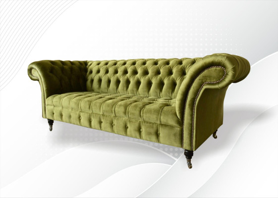 Chesterfield Groene driezits woonkamer designbank gestoffeerde bank textiel Nieuw