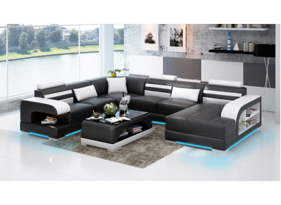 Leren bank bank woonlandschap hoekbank hoekbankstel design modern bank + USB nieuw