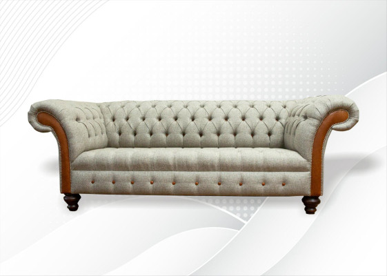 Chesterfield 3-zits Beige Woonkamer Design Banken Bekleding Bank Banken Textiel