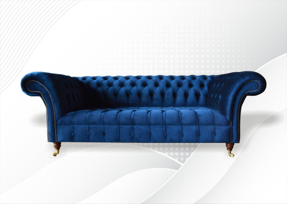 Chesterfield 3-zits Blauw Design Banken Bekleding Bankstellen Velours Stof Textiel Luxe