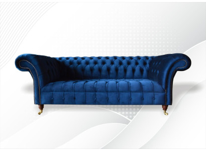 Chesterfield 3-zits Blauw Design Banken Bekleding Bankstellen Velours Stof Textiel Luxe