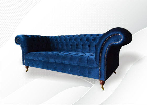 Chesterfield 3-zits Blauw Design Banken Bekleding Bankstellen Velours Stof Textiel Luxe